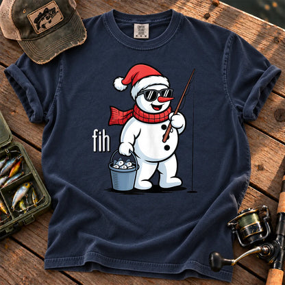 Fih Snowman Fishing T-Shirt in True Navy