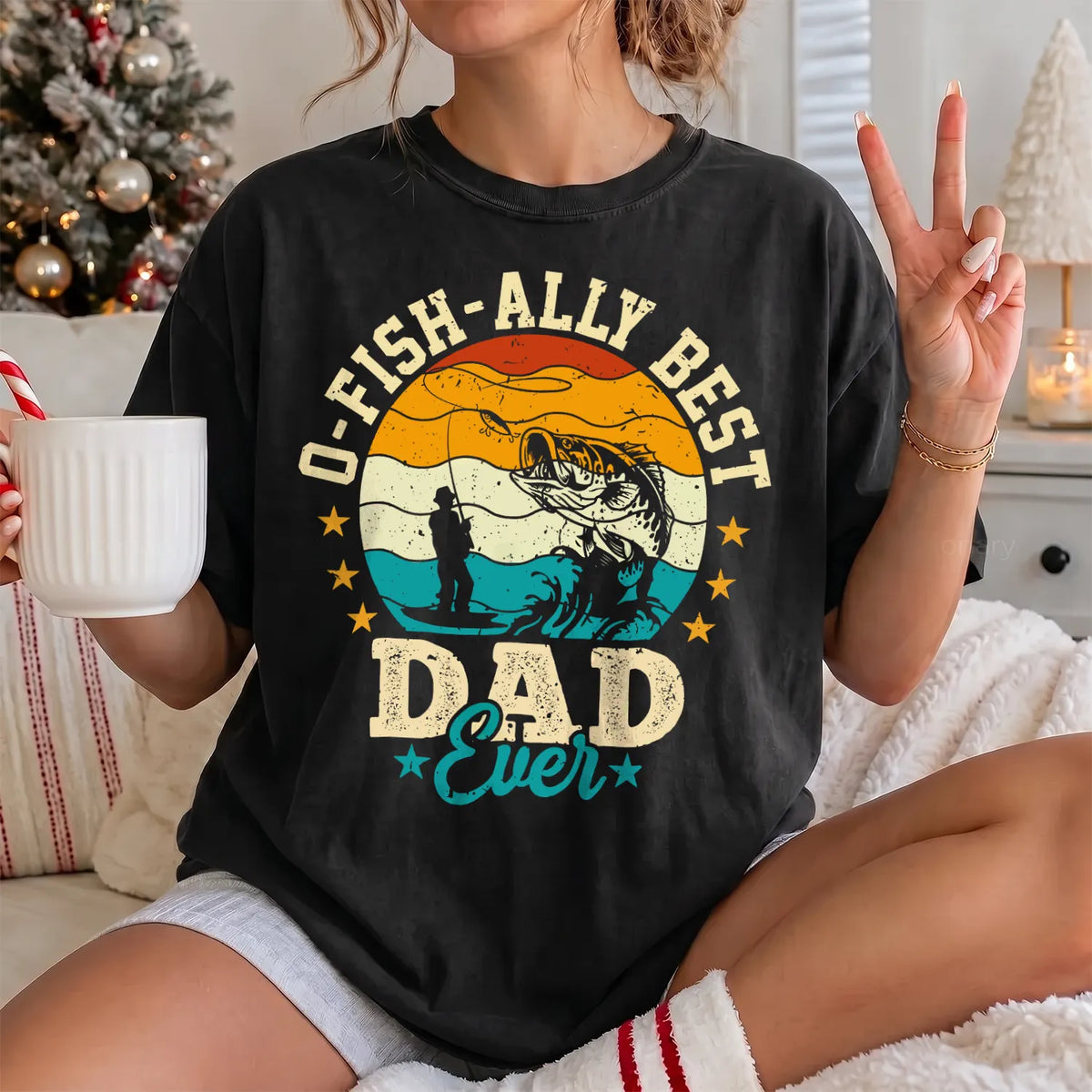 Fish Ally Best Dad Ever T-Shirt Women model in Black