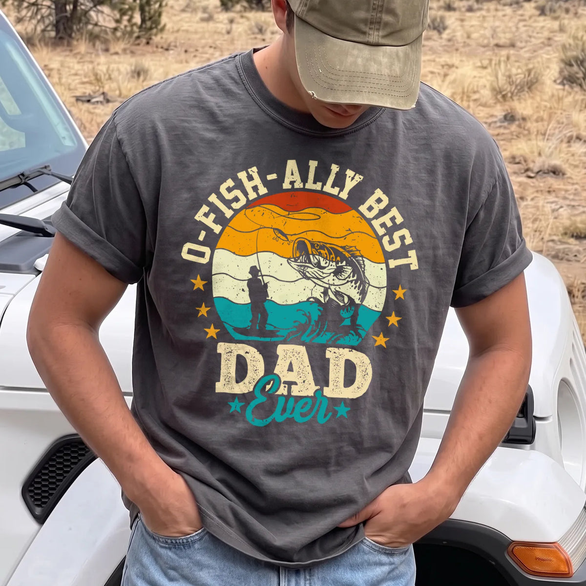 Fish Ally Best Dad Ever T-Shirt Men model in Pepper