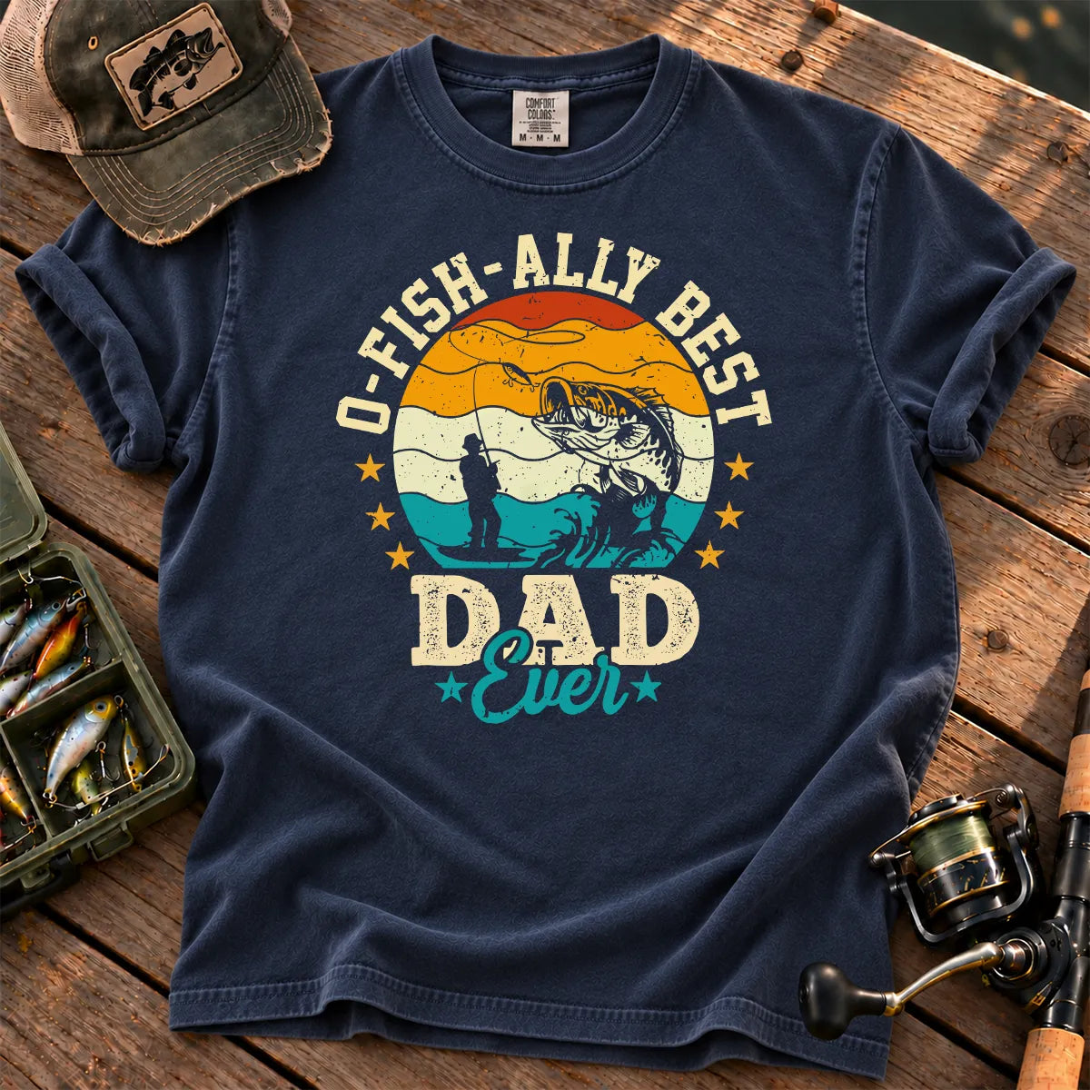 Fish Ally Best Dad Ever T-Shirt in True Navy