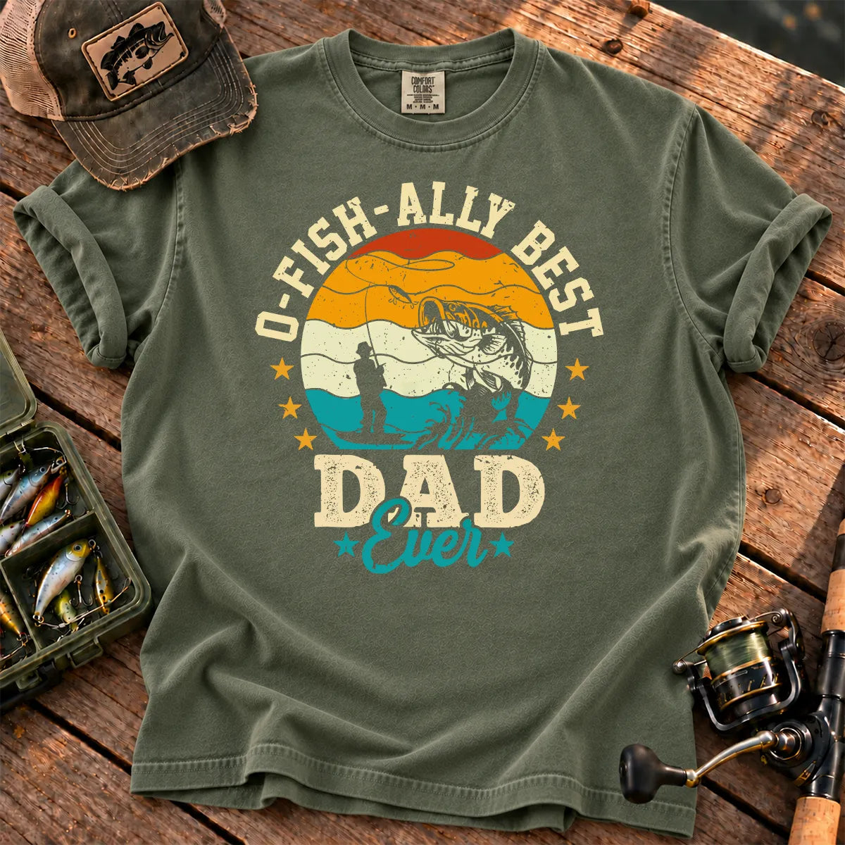 Fish Ally Best Dad Ever T-Shirt in Moss