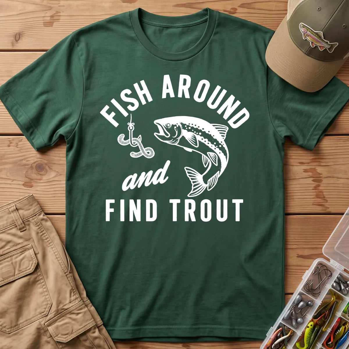 Fish Around and Find Trout T-Shirt in Forest Green