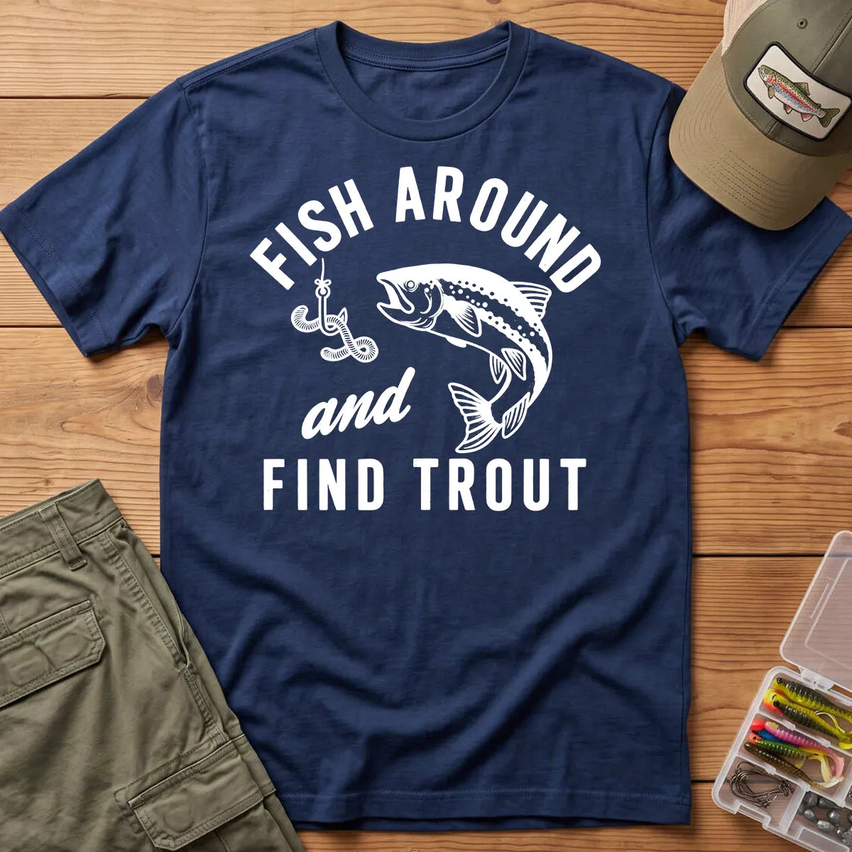 Fish Around and Find Trout T-Shirt in Navy