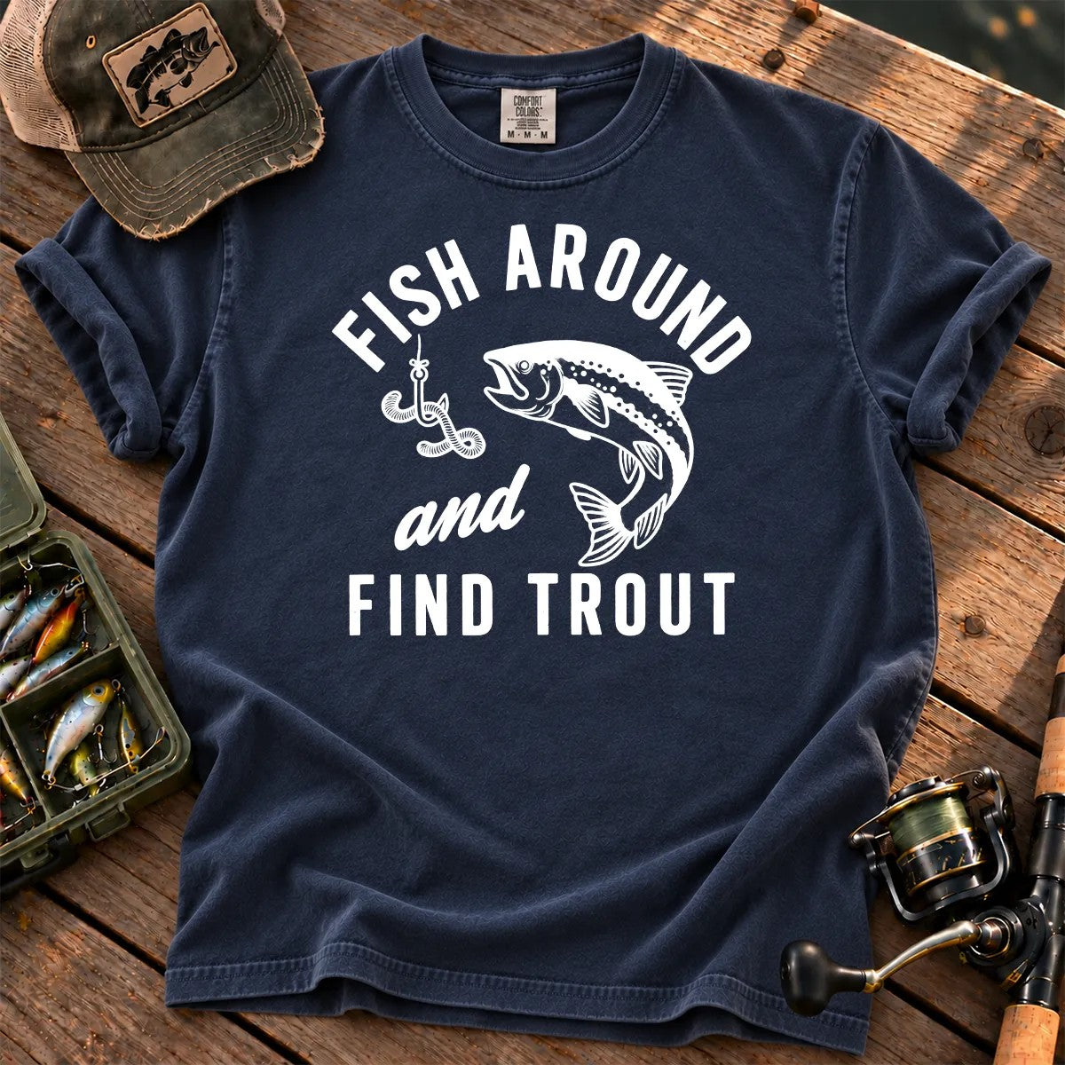 Fish Around and Find Trout T-Shirt in True Navy