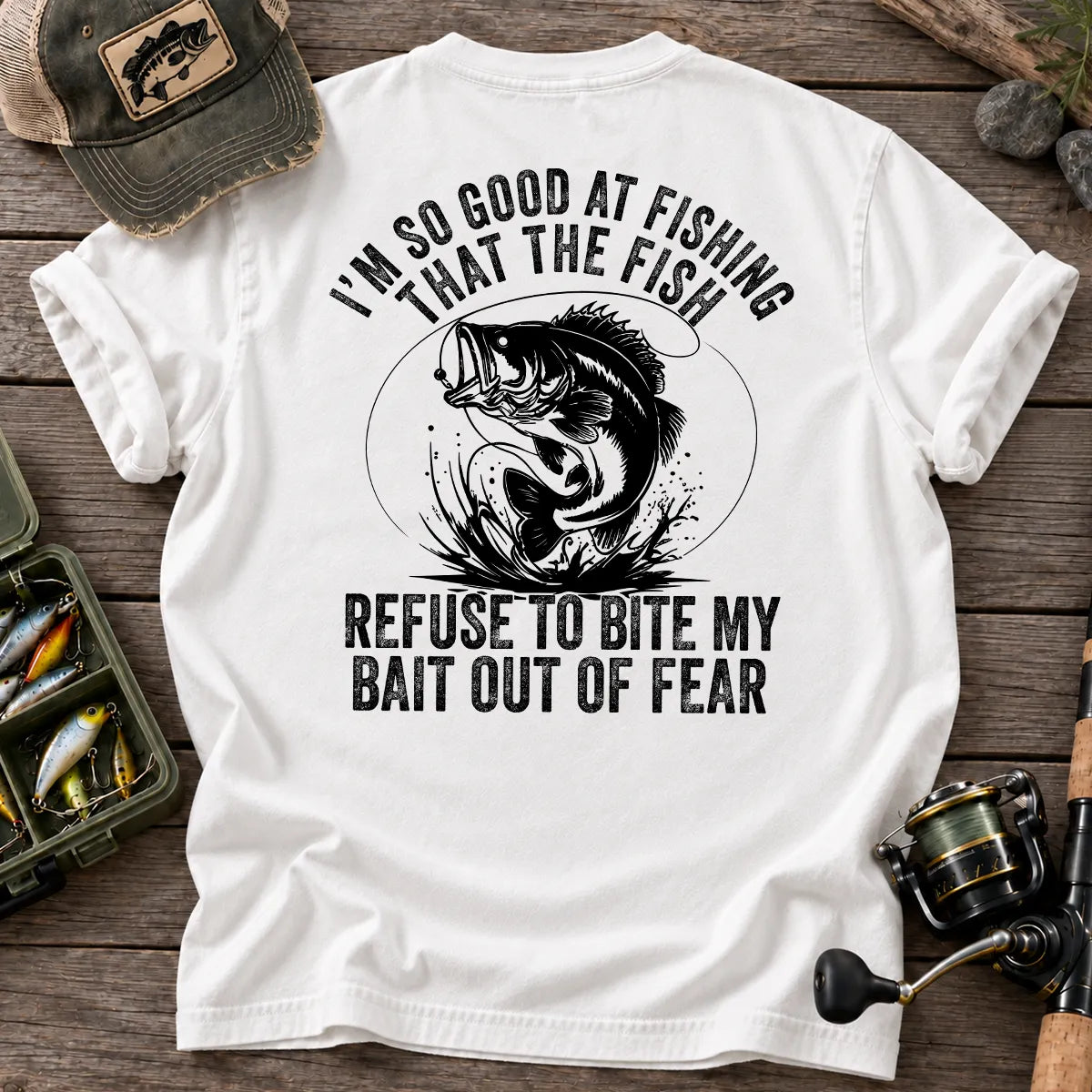 Fish Refuse to Bite My Bait Bass Fishing T-Shirt in White