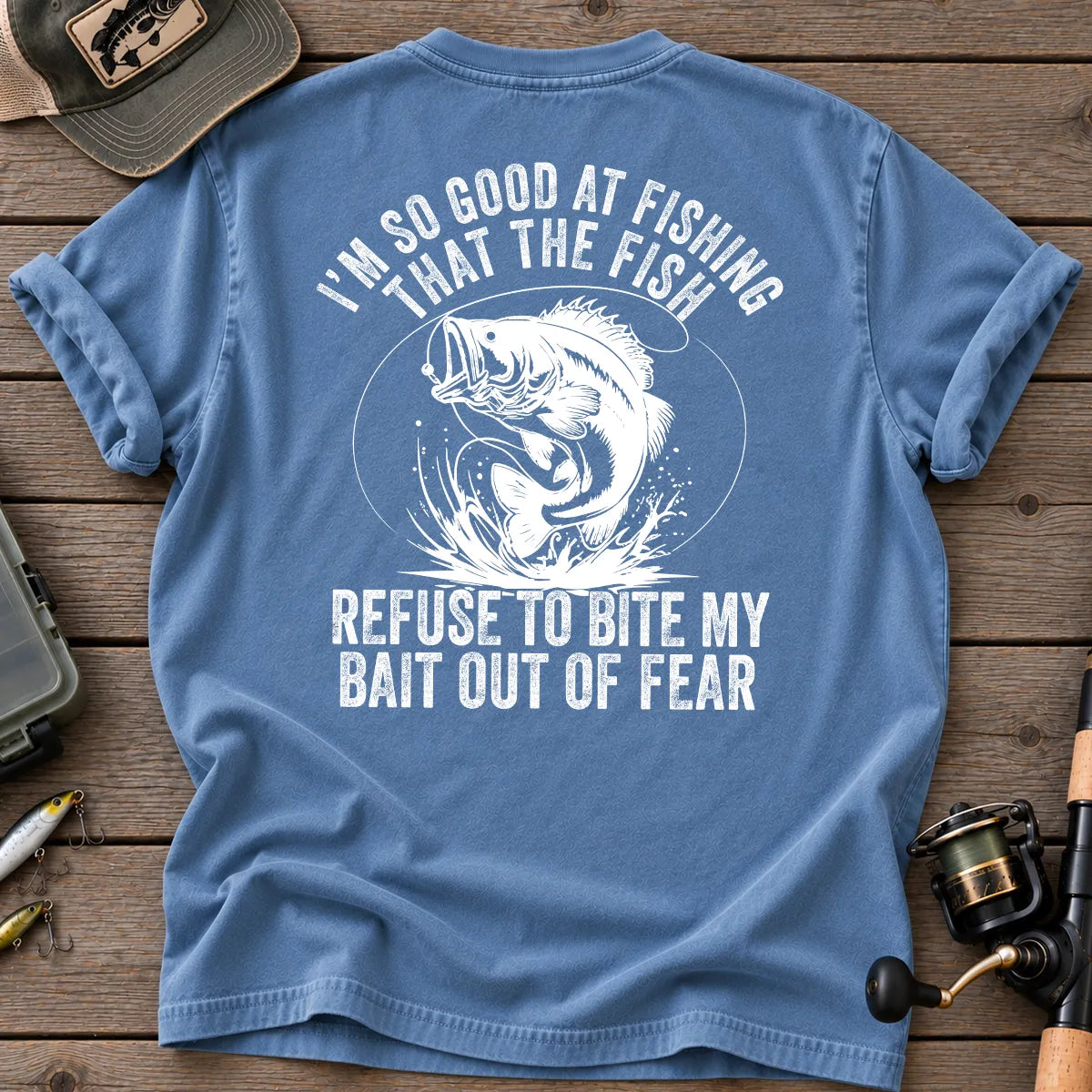 Fish Refuse to Bite My Bait Bass Fishing T-Shirt in Blue Jean