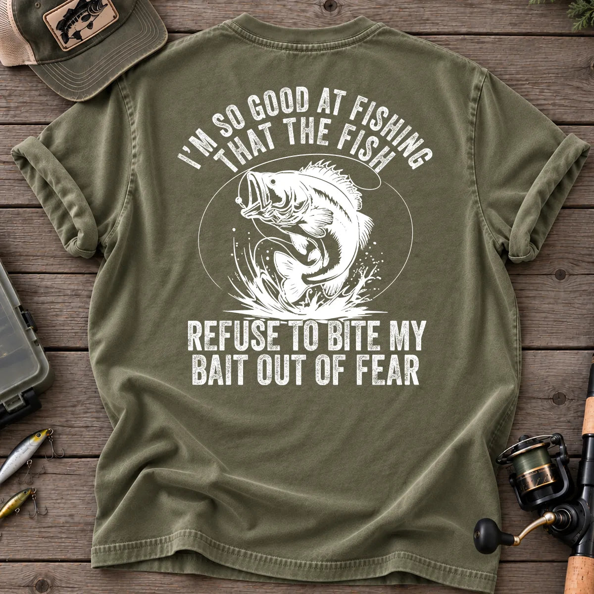 Fish Refuse to Bite My Bait Bass Fishing T-Shirt in Moss