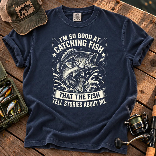 Fish Tell Stories About Me Splash T-Shirt in True Navy