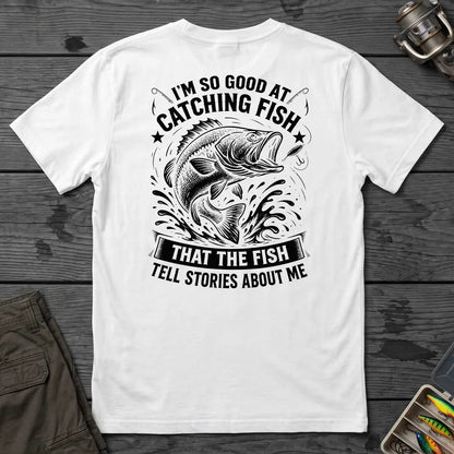 Fish Tell Stories About Me Splash T-Shirt in White