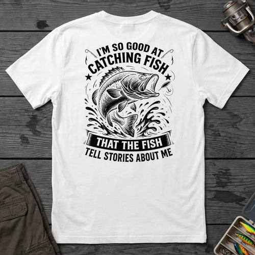 Fish Tell Stories About Me Splash T-Shirt in White