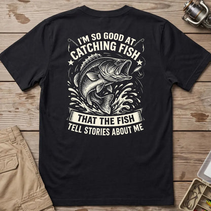 Fish Tell Stories About Me Splash T-Shirt in Black