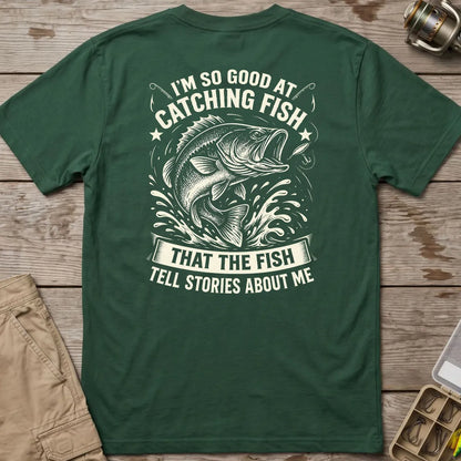 Fish Tell Stories About Me Splash T-Shirt in Forest Green