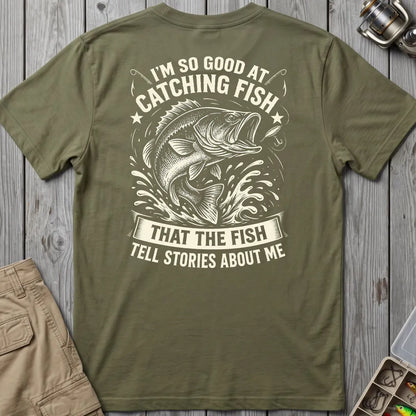 Fish Tell Stories About Me Splash T-Shirt in Military Green