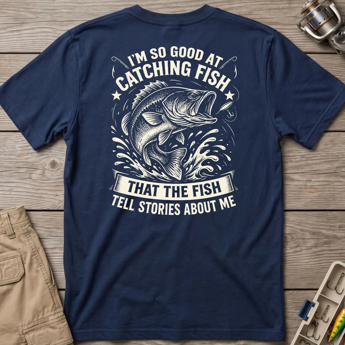 Fish Tell Stories About Me Splash T-Shirt in Navy