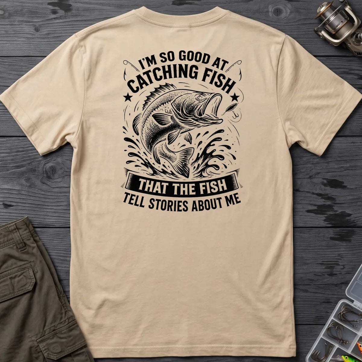 Fish Tell Stories About Me Splash T-Shirt in Sand
