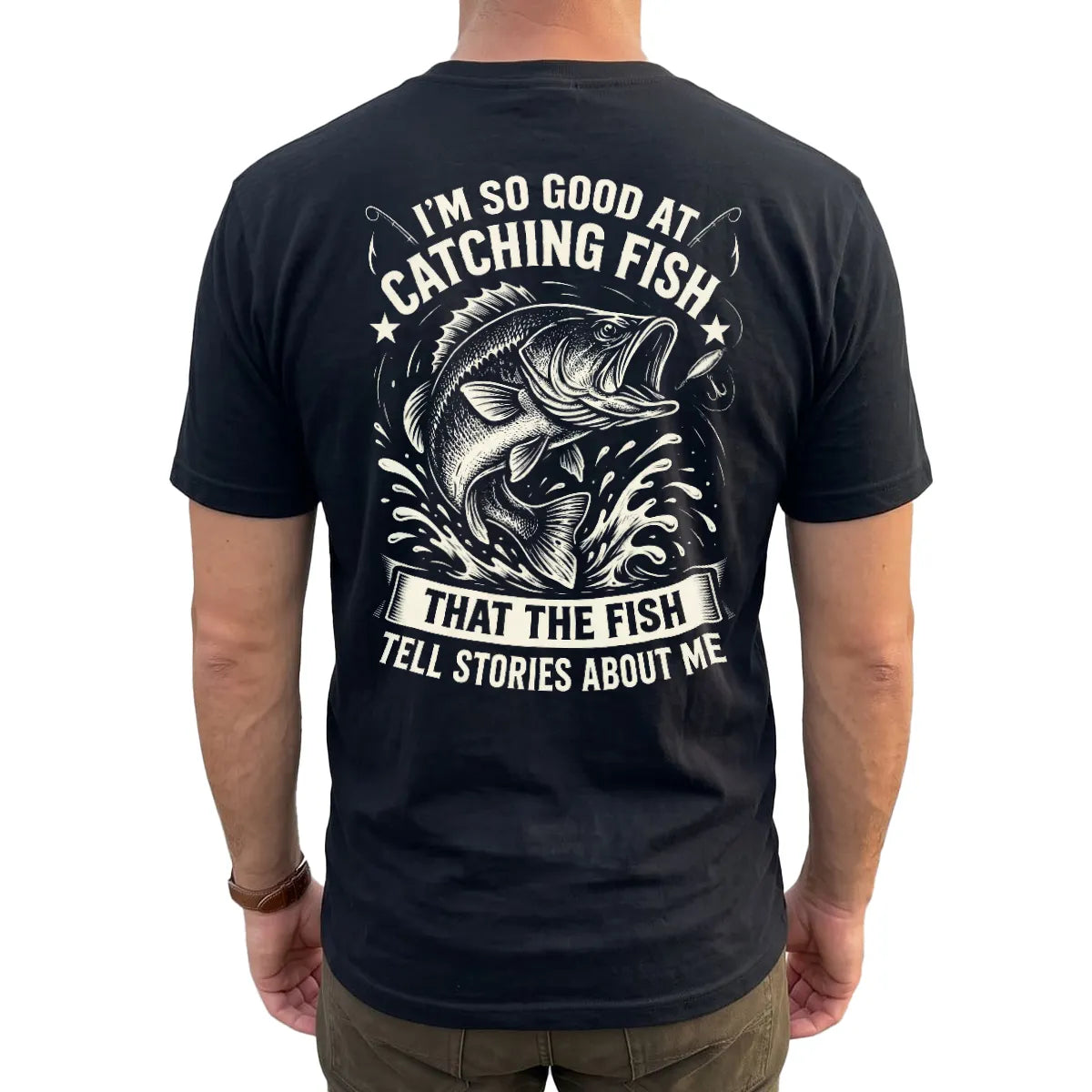 Fish Tell Stories About Me Splash T-Shirt lifestyle mockup