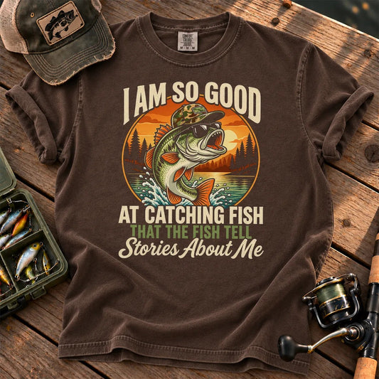 Fish Tell Stories About Me Sunset T-Shirt in Espresso