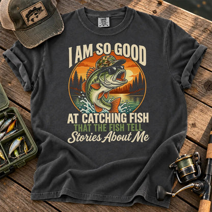 Fish Tell Stories About Me Sunset T-Shirt in Pepper