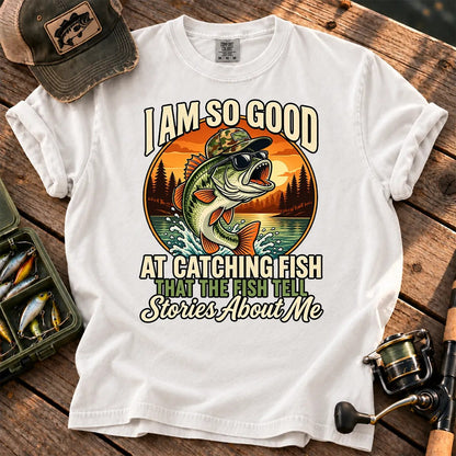 Fish Tell Stories About Me Sunset T-Shirt in White