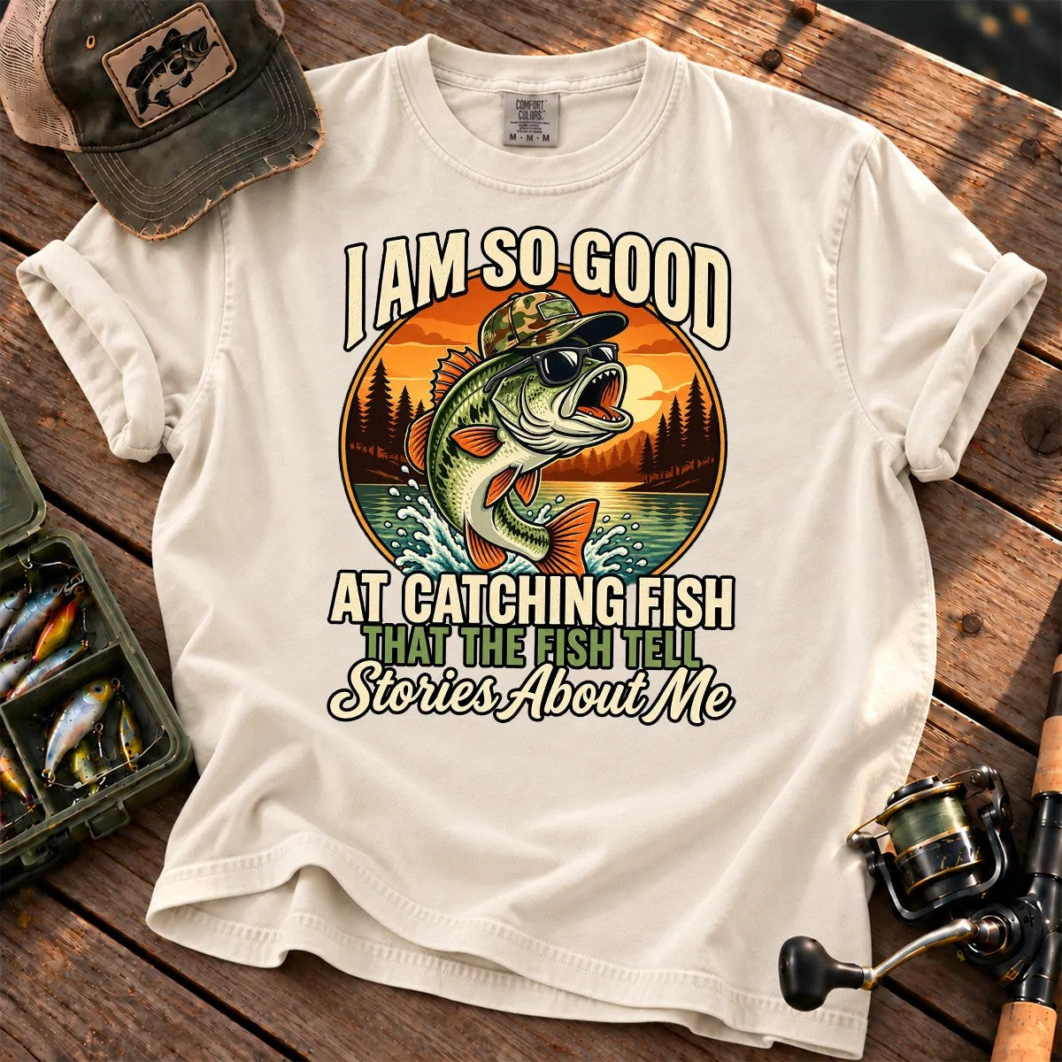 Fish Tell Stories About Me Sunset T-Shirt in Ivory