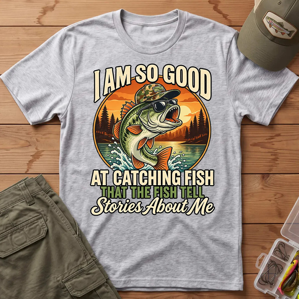 Fish Tell Stories About Me Sunset T-Shirt in Sport Grey