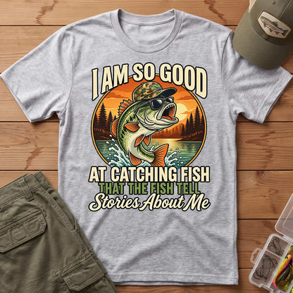 Fish Tell Stories About Me Sunset T-Shirt in Sport Grey