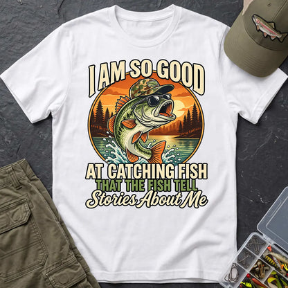 Fish Tell Stories About Me Sunset T-Shirt in White