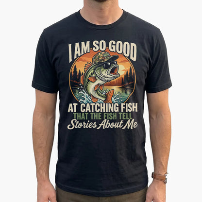 Fish Tell Stories About Me Sunset T-Shirt lifestyle mockup