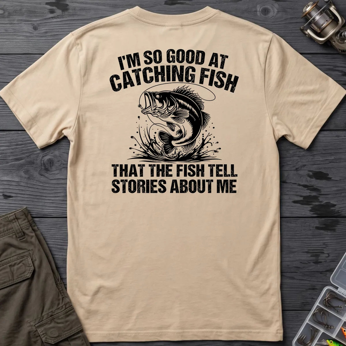 Fish Tell Stories About Me T-Shirt in Sand