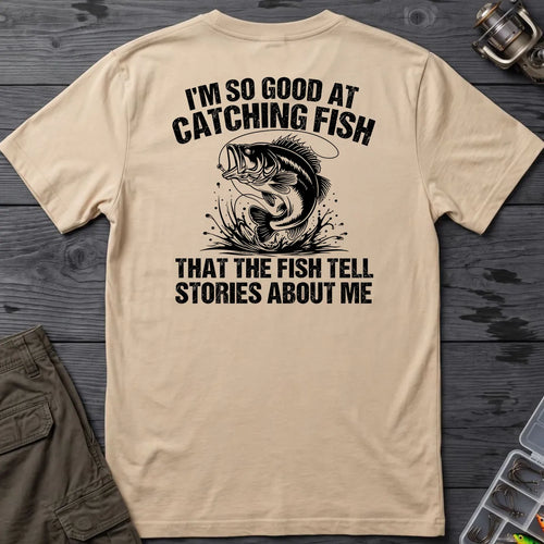 Fish Tell Stories About Me T-Shirt in Sand