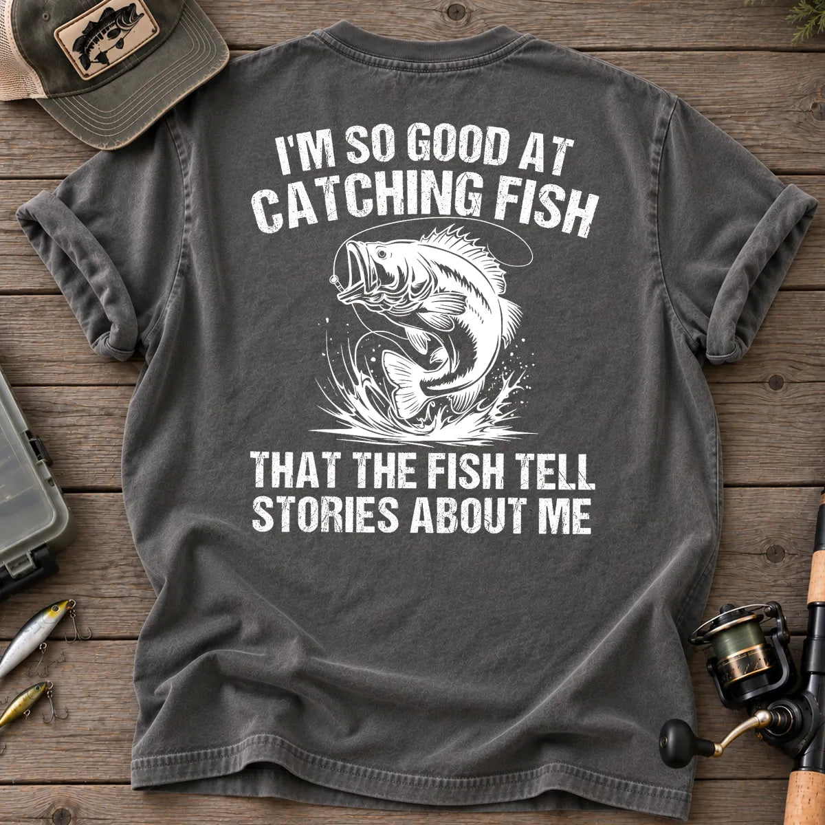 Fish Tell Stories About Me T-Shirt in Pepper