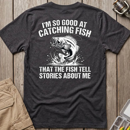 Fish Tell Stories About Me T-Shirt in Dark Heather