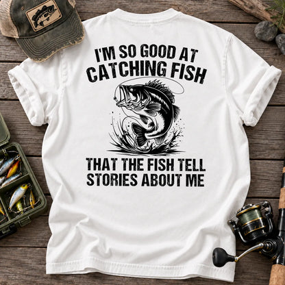 Fish Tell Stories About Me T-Shirt in White