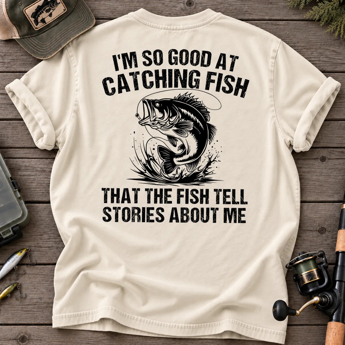 Fish Tell Stories About Me T-Shirt in Ivory