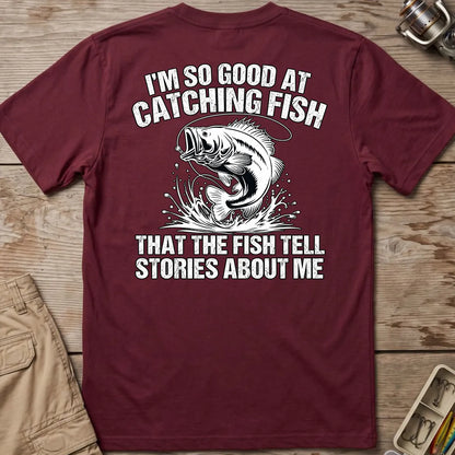 Fish Tell Stories About Me T-Shirt in Maroon