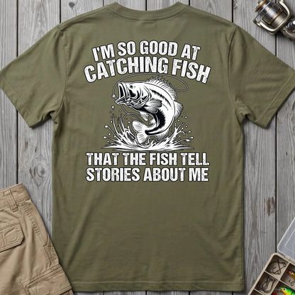 Fish Tell Stories About Me T-Shirt in Military Green