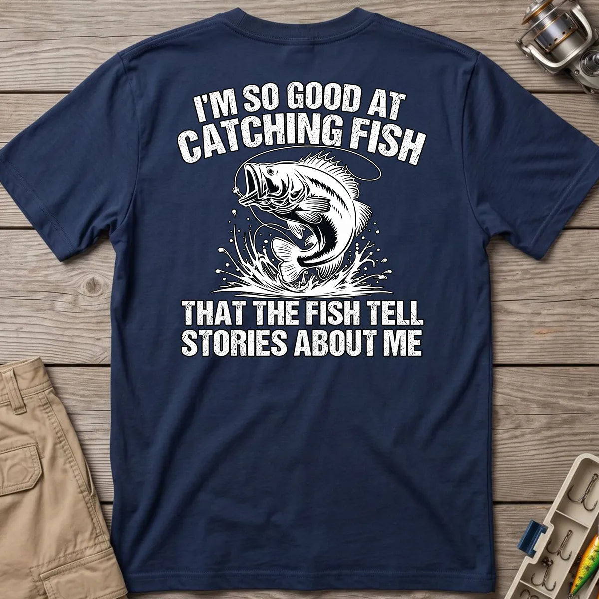 Fish Tell Stories About Me T-Shirt in Navy