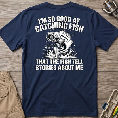 Fish Tell Stories About Me T-Shirt in Navy