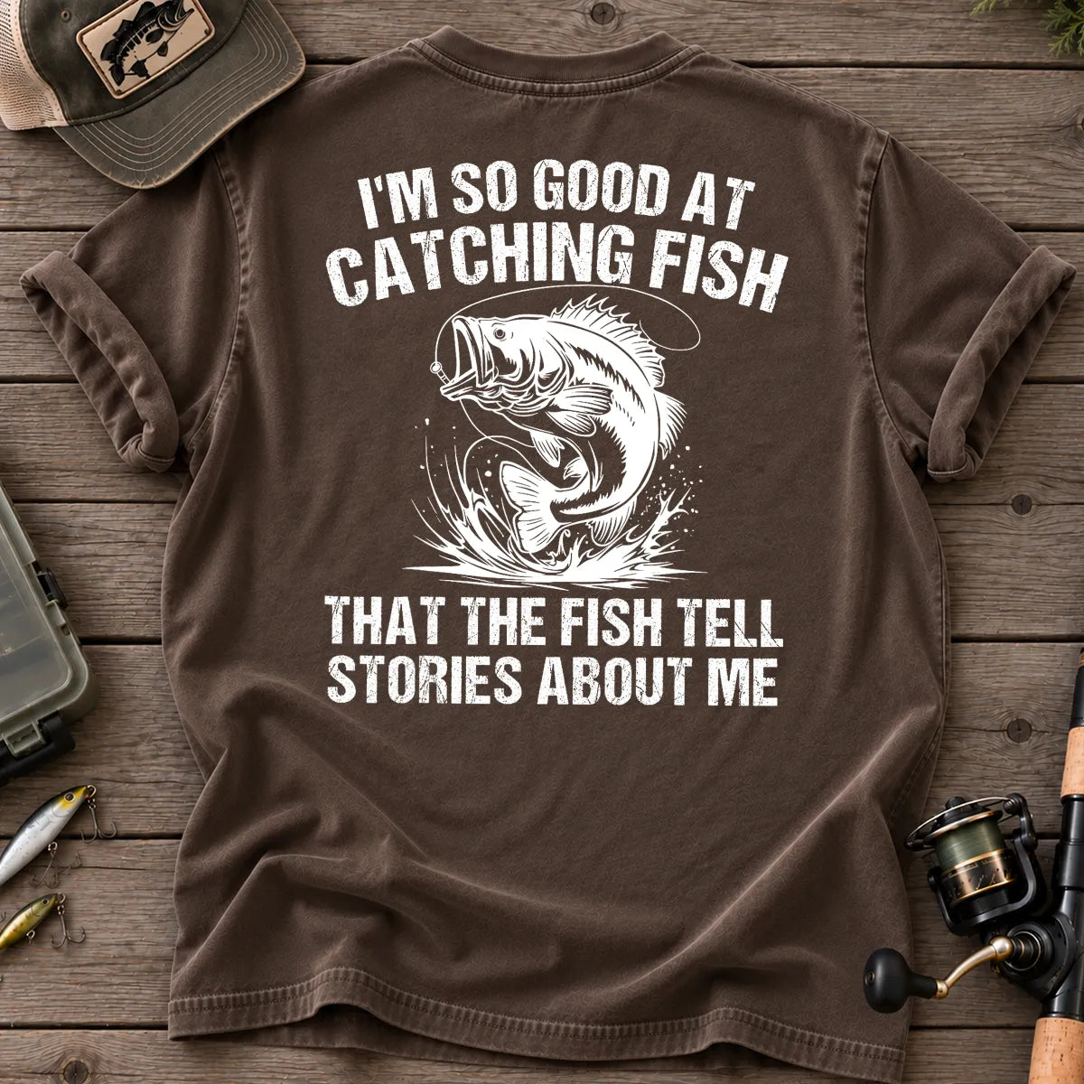 Fish Tell Stories About Me T-Shirt in Espresso