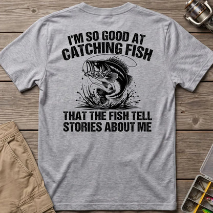 Fish Tell Stories About Me T-Shirt in Sport Grey