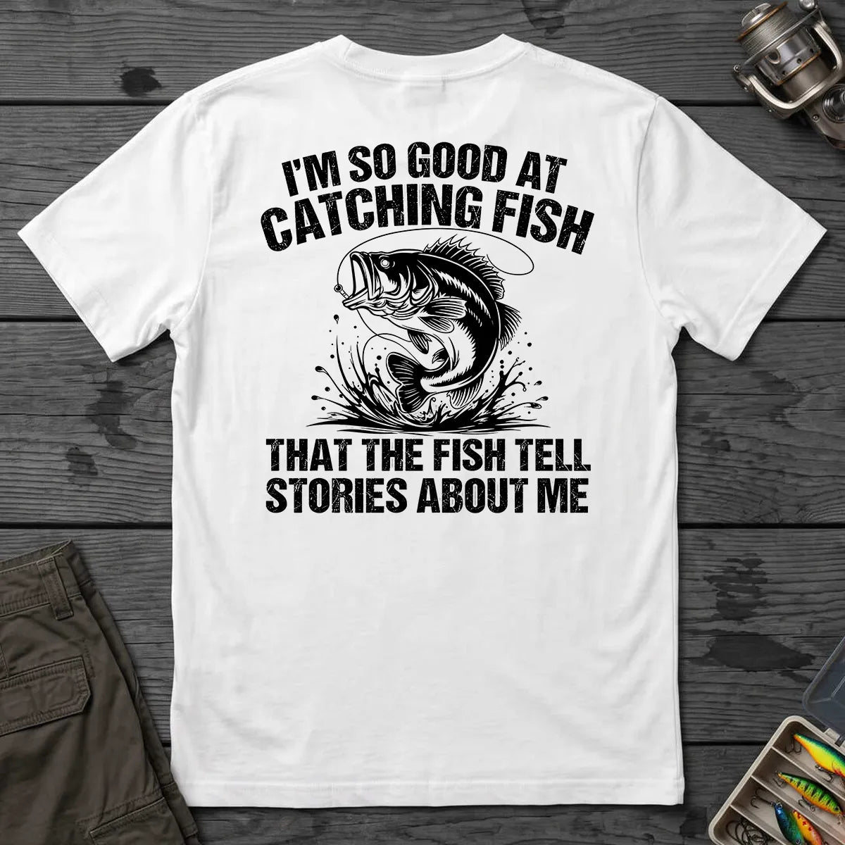 Fish Tell Stories About Me T-Shirt in White