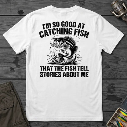 Fish Tell Stories About Me T-Shirt in White