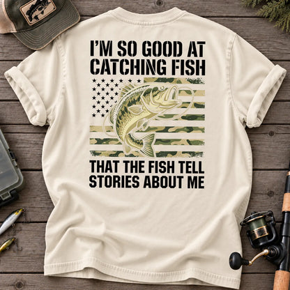 Fish Tell Stories American Flag Bass T-Shirt in Ivory