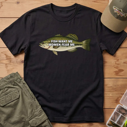 Fish Want Me Women Fear Me T-Shirt in Black