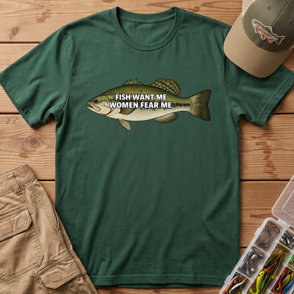 Fish Want Me Women Fear Me T-Shirt in Forest Green