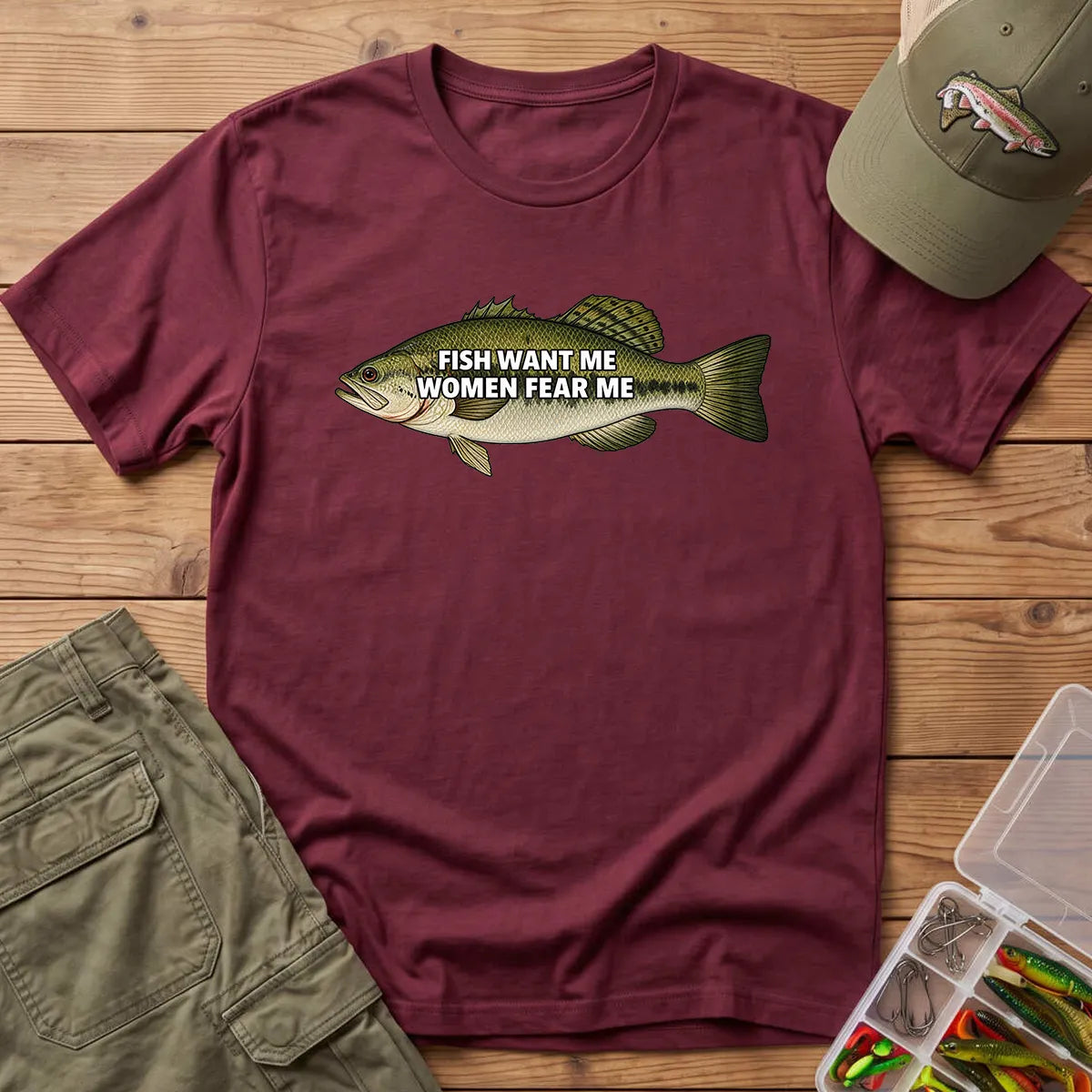 Fish Want Me Women Fear Me T-Shirt in Maroon