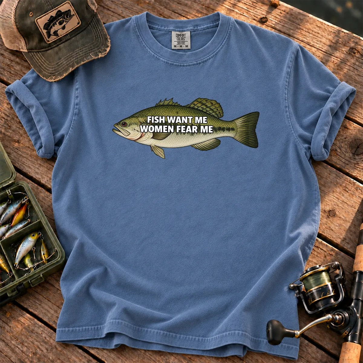 Fish Want Me Women Fear Me T-Shirt in Blue Jean
