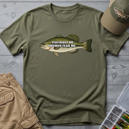 Fish Want Me Women Fear Me T-Shirt in Military Green