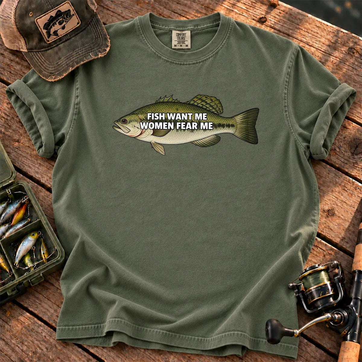Fish Want Me Women Fear Me T-Shirt in Moss