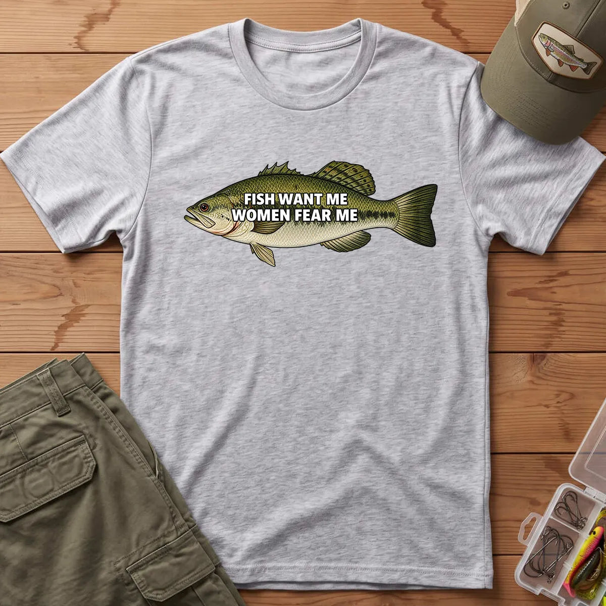Fish Want Me Women Fear Me T-Shirt in Sport Grey